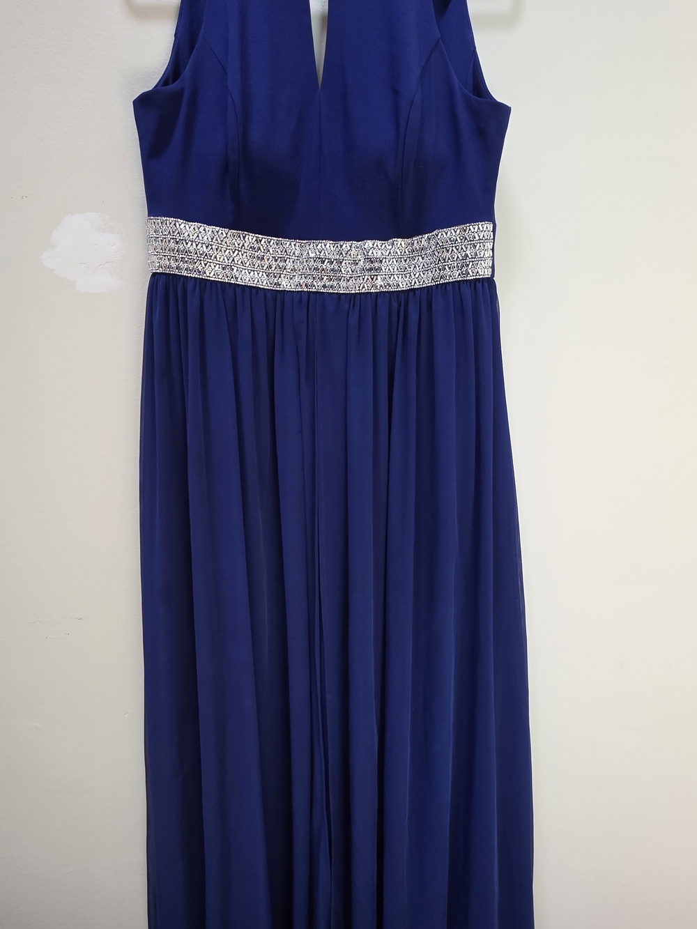 R&M Richards Cobalt Blue Maxi Dress with Silver Jeweled Waistband